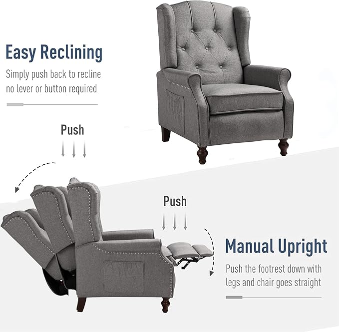SAMERY Wingback Recliner Chair with Massage and Heat Accent Chair Push Back Recliner Tufted Arm Chair for Living Room Bedroom Reading Lounge Sofa Seat with Remote Control Adjustable Backrest