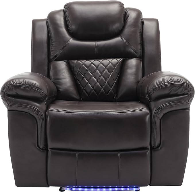 ERYE Manual Recliner Chair with LED Light Strip for Living Room Bedroom Manual Reclining Home Theater Seating Armchair Faux Leather Tufted