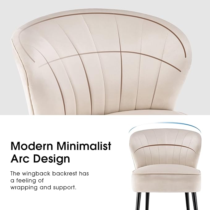 MCombo Velvet Accent Chair Tufted Club Chairs Upholstered Side Chair with Legs Vanity Chair for Living Room Bedroom 4720 (2 Cream White)