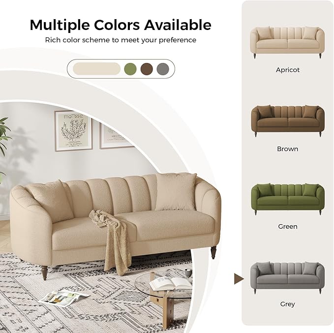 82 Inch Loveseat Sofa Modern Couch and Sofa Curved Petal Design Furniture Sturdy and Easy Installation Small Sofa for Living Room Bedroom Office and Apartment Terry Fleece Fabric Apricot