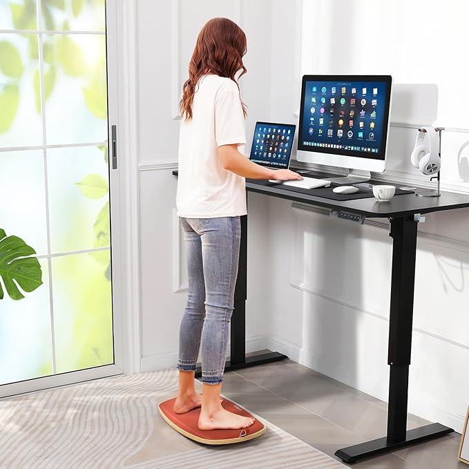 farexon Electric Standing Desk Adjustable Height 55 x 24 Inch Stand up Desk with Large Mouse Pad Rolling Wheels &amp Foot Pad27''-46'' Lifting Range Home Office Computer Desk(Black)