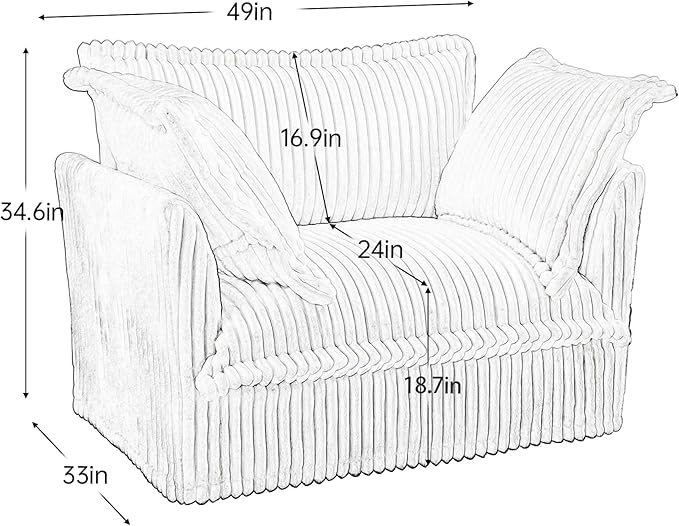 Modular Accent Armchair with Ottoman and Pillows Soft Corduroy Lounge Chair for Living Room Bedroom or Reading Nook – Oversized Chaise Lounge Design (Black Single Chair)
