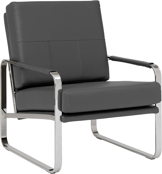Studio Designs Home Allure Modern Accent Chair in Blended Leather Chrome/Smoke Gray