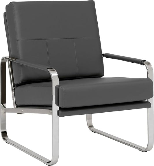 Studio Designs Home Allure Modern Accent Chair in Blended Leather Chrome/Smoke Gray
