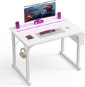 32 Inch White Computer Desk with LED Lights for Small Spaces Office Desk for Home Office Gaming Study Desk Writing Table with Storage BagDesk with Frame Headphone Hook