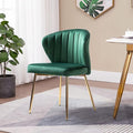 HULALA HOME Velvet Dining Chair Cute Armless Accent Chair Living Room Chair with Golden Legs Mid Century Modern Upholstered Side Chair for Kitchen Vanity Green