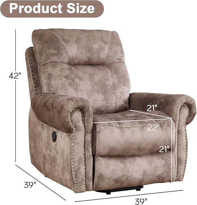 CANMOV Power Lift Recliner Chair with Massage and Heat Soft Fabric Massage Recliner for Elderly Overstuffed Single Reclining Sofa Vintage Rivet Mid-Century Design for Living Room Brown