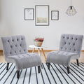 AVAWING Armless Accent Chair Set of 2 Upholstered Button Tufted Living Room Chairs with Wood Legs Comfy Frosted Velvet Lounge Chair Reading Chair for Bedroom Grey