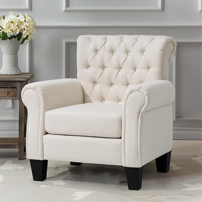 Soft Accent Chair Reading Arm Chair Fabric Living Room Chairs for Bedroom Home Office Single Sofa (Beige)