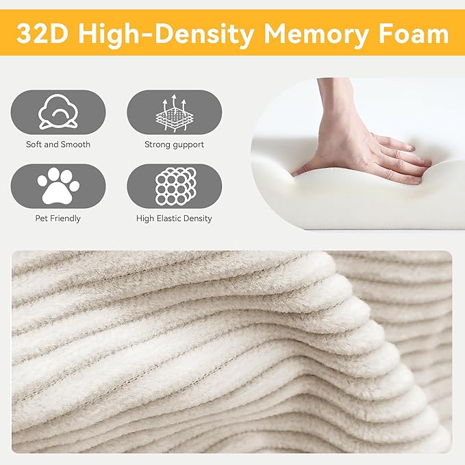 ALISH 111 Inch L-Shaped Cloud Sectional Sofa Couch Compression Couch with Chaise Modular Deep Seat Boneless Design for Easy Setup Plush Upholstered Living Room Bedroom Apartment Furniture Beige