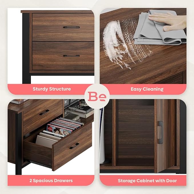 Bestier TV Stand for 75/80/85 inch TV LED Gaming Entertainment Center Modern TV Cabinet with Glass Shelves for Living Room Media Console with 2 Storage Drawers &amp Cabinets for Bedroom Walnut