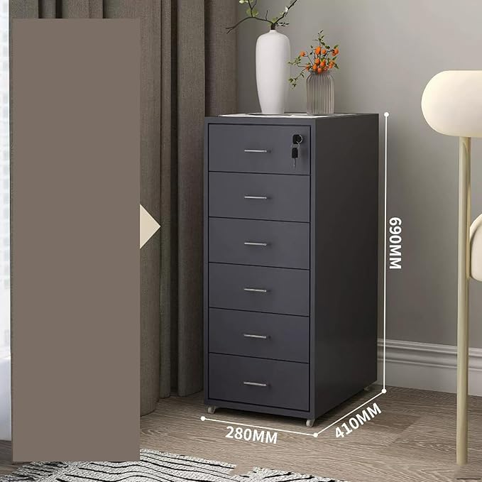 File Cabinet Six Drawer Cabinet Office with Lock Storage Cabinet Iron Data File Storage Cabinet (Color : Grey)