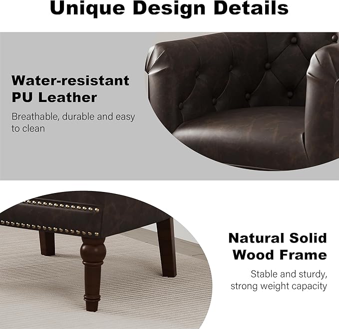 Accent Chair Upholstered Faux Leather Barrel Chair with Nailed Trim Comfy Club Armchair for Reading Living Room Bedroom Waiting Room (Chocolate Set of 1)
