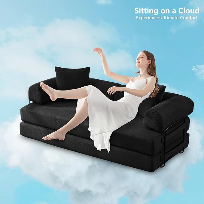 4-in-1 Free Combination Loveseat Convertible Sleeper Sofa Bed Floding Accent Futon Couch Corduroy Modular Sectional Sofa&ampCouch King Size Floor Daybed for Living Room Apartment Office Furniture