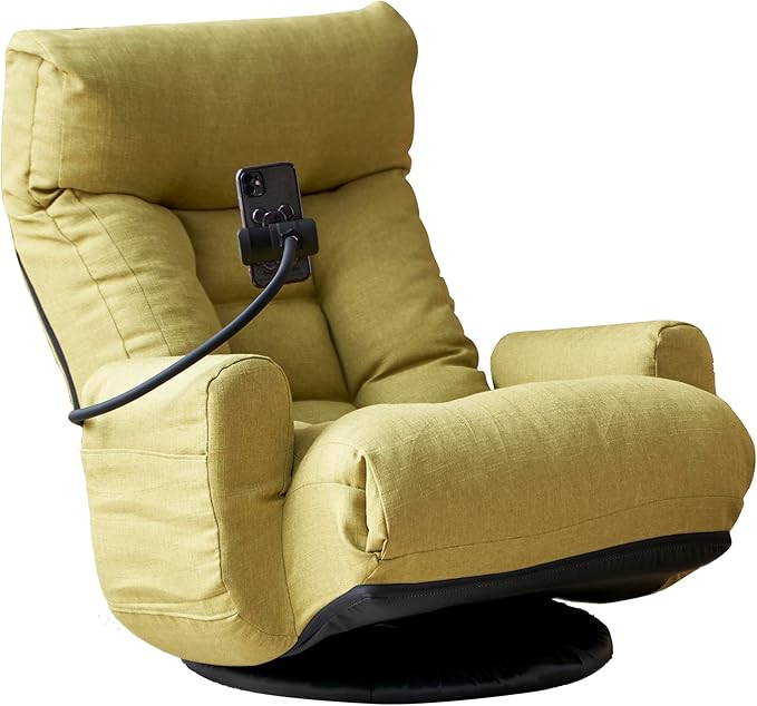 Gwen Upholstered 360° Swivel Chair Lounge Chair with Adjustable Backrest/Headrest Metal Frame Living Room Lounge Sofa and Phone Holder Comfy Bean Bag Chair Green