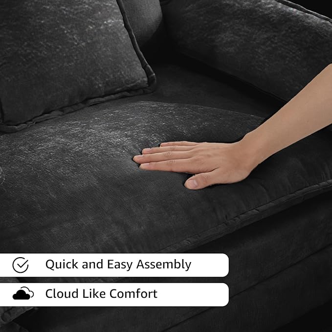 149.6 Modern Sectional Couches for Living Room Charcoal Grey Comfy Cloud Couch Sectional 4 Seater Couch for Living Room with 2 Ottoman Sofas para Sala U Shaped Modern Sofa (Grey Black 4+2 Set)