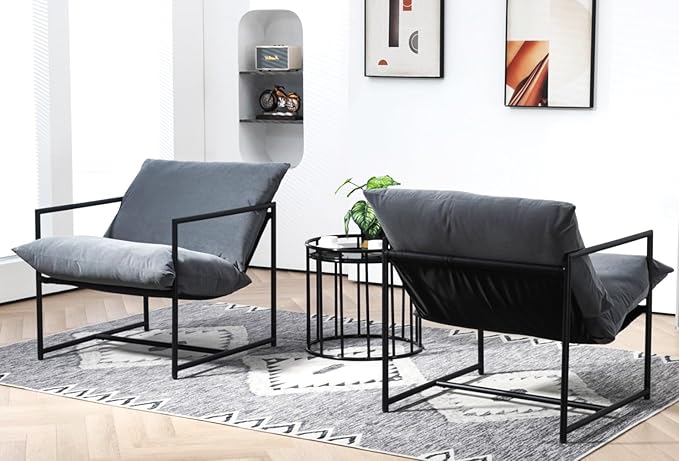 Serenity Accent Modern Velvet Arm Chair with Reclined Seat Sleek Design Durable Metal Frame Soft Upholstery and Plush Comfort for Stylish Living Room Grey