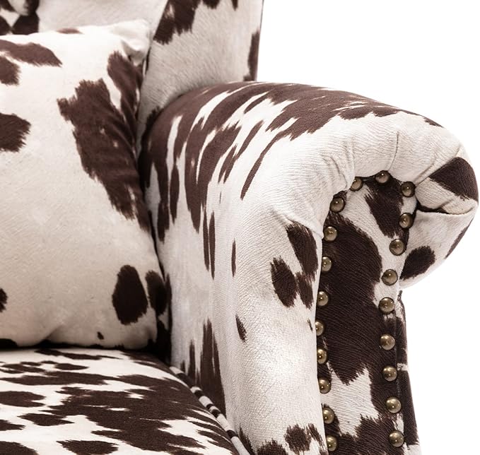 Kmax Velvet Club Chair Tufted Throne Mid Century Accent Wingback Chair Padded Seating Wood Legs Home Club Bedroom Living Room Cow