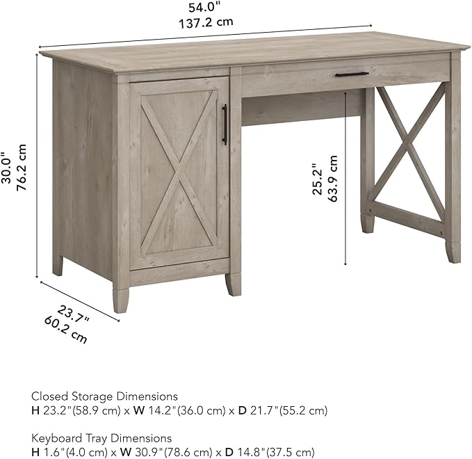 Bush Home Key West Computer Desk with Storage | Farmhouse PC Table for Home Office in Washed Gray | 54W x 24D