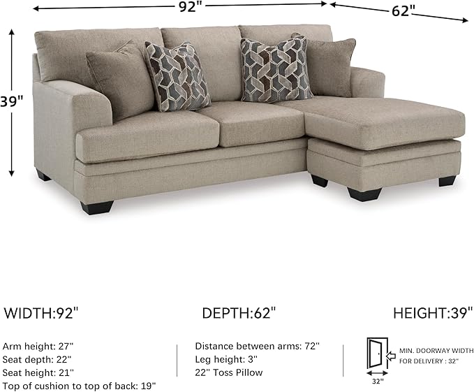 Signature Design by Ashley Stonemeade Casual Right-Arm Facing Sofa Chaise with 4 Toss Pillows Light Brown