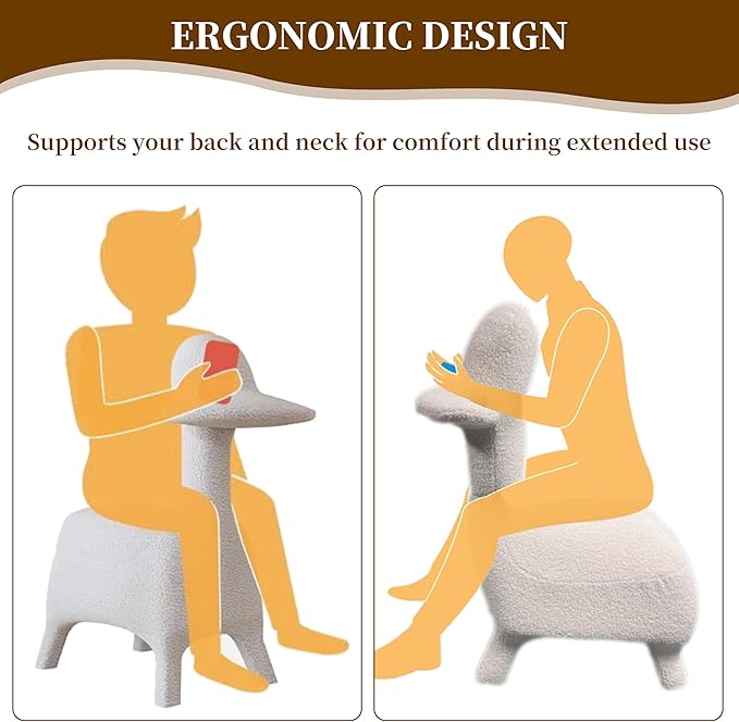 Animal Shape Gaming Chair Soft Lamb Wool Cute Duckbill-Shaped Chair for kids Deep Cushion Small Sofa for Small Space Ideal for Bedroom/Living Room/Office Stylish Furniture Easy Assembly Beige