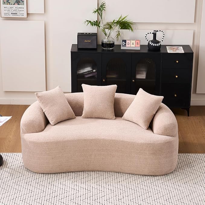 Curved Loveseat Sofa Couch for Living Room 65’’ Modern Comfy Cloud Floor Couch Round Sofa Full Sponge Compression Sofas with Deep Seat for Small Spaces Apartment No Assembly NeededOrange