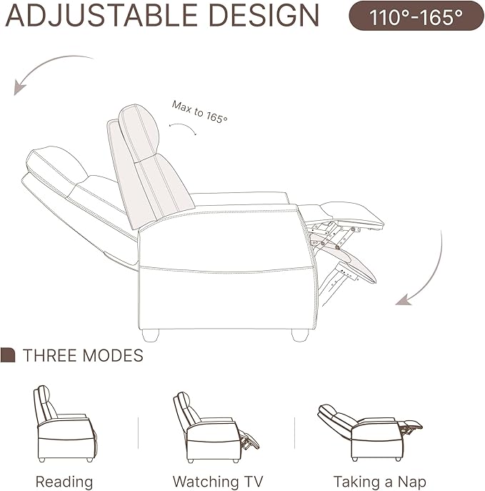 Recliner Chair for Adults Push Back Armchair Home Theater Seating with Lumbar Support Single Sofa for Living Room with Massage &amp Heat Vibration Black(PU Leather with Lights)