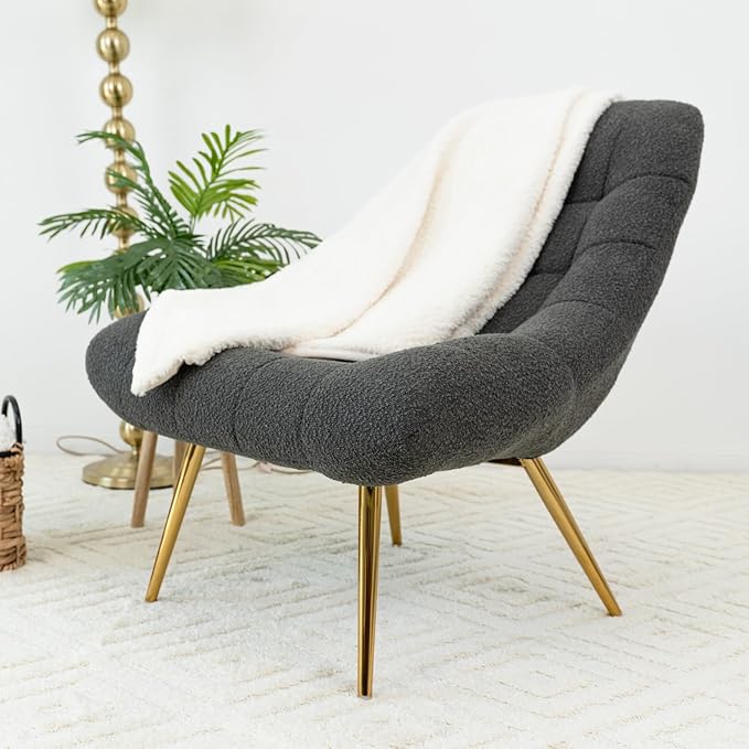 Aubrey French Lounge Chair - Grey Mid-Century Modern Accent Chair Comfortable Accent Seating for Living Room