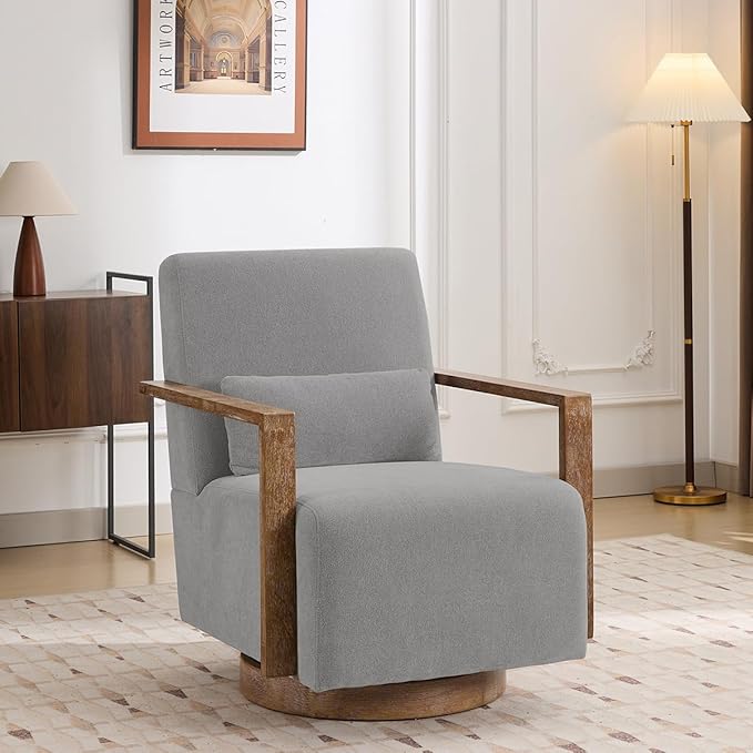 Chifee &amp Vingol 29.72 Swivel Accent Arm Chair Mid Century Modern Living Room Chair with Solid Wood Base &amp ArmrestGrey