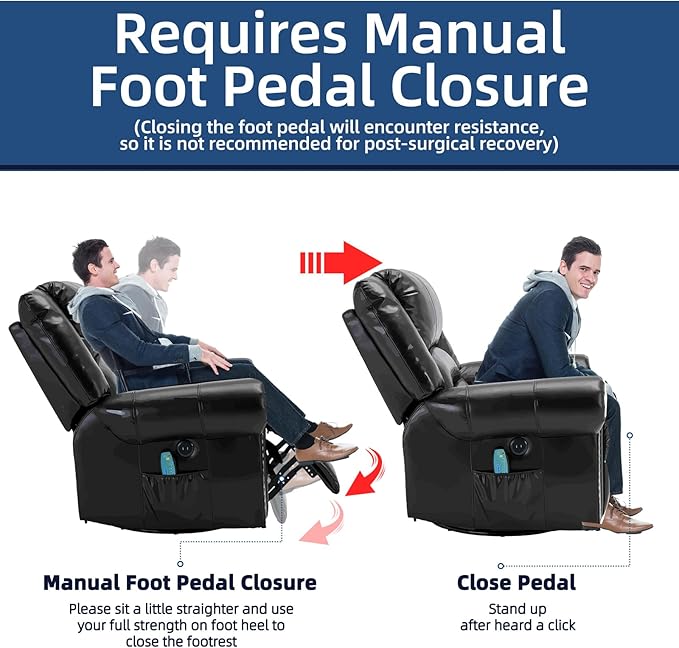 Swivel Rocker Recliner Chair with Heat and Vibration 360° Swivel Glider Rocker Manual Reclining Chair Massage Rocking Recliners with Side Pockets &amp USB Ports for Living Room Black