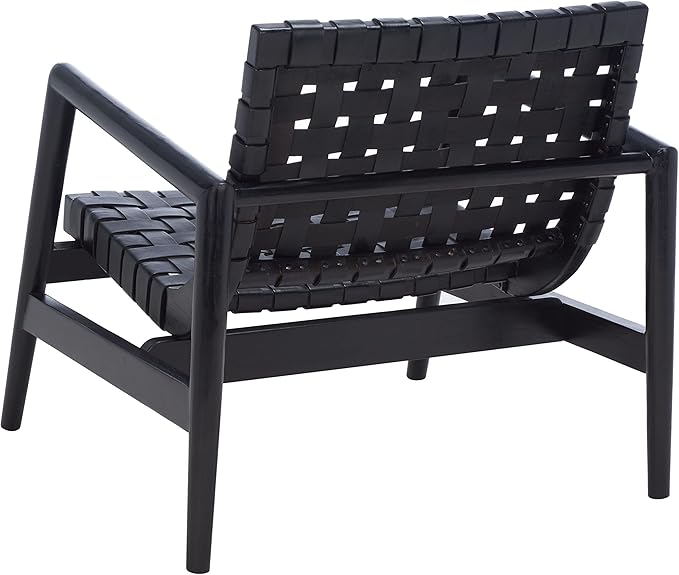 SAFAVIEH Home Collection Bellona Black Leather Woven Accent Chair (Fully Assembled)