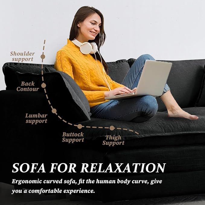 SoarFlash Chenille Sectional Sofa Comfy Modular Coush Sofa with Ottoman Modern 2 Seat Recliner Deep Seat Sofa Set for Living RoomGrey