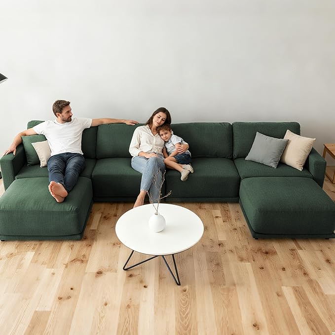 112 Modular Sectional Couches for Living Room U-Shaped Modern Sofa with Ottomans 5-Piece Chenille Sofa Set for Home Furniture Dark Green
