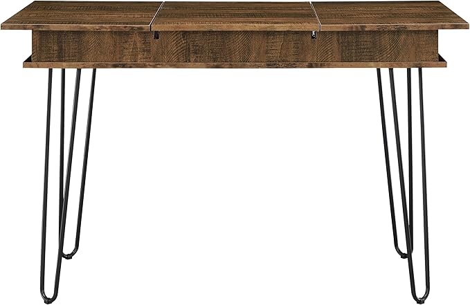 Coaster Home Furnishings – Sheeran – 47-Inch Writing Desk with Four Compartments Mid-Century Modern Style Black Hairpin Legs and Spacious Surface – Home Office &amp Living Room – Rustic Amber - 80