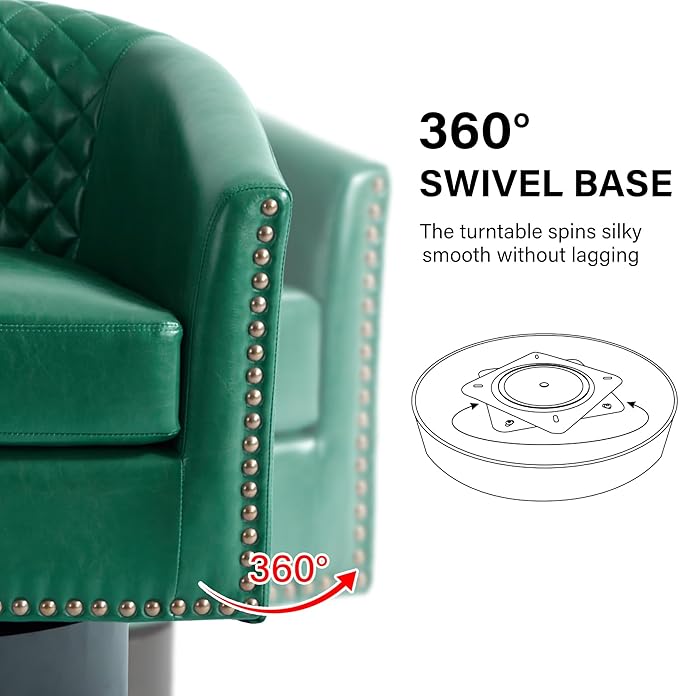 Swivel Barrel Accent Chair Comfy Modern Upholstered Round Faux Leather Arm Chair for Living Room Bedroom（Green Set of 4