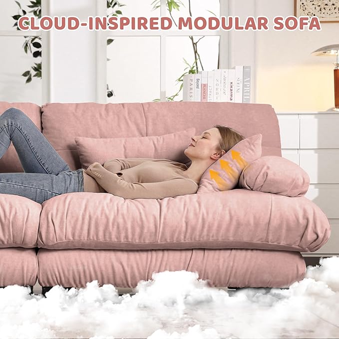 Modern Cloud Sofa Couch for Bedroom 94.4 Comfy Modular Loveseat Sofa Oversized 2 Seater Sectional Sofa with Deep Seat &amp High Back Chenille Upholstered Couches for Small Spaces Living Room Pi