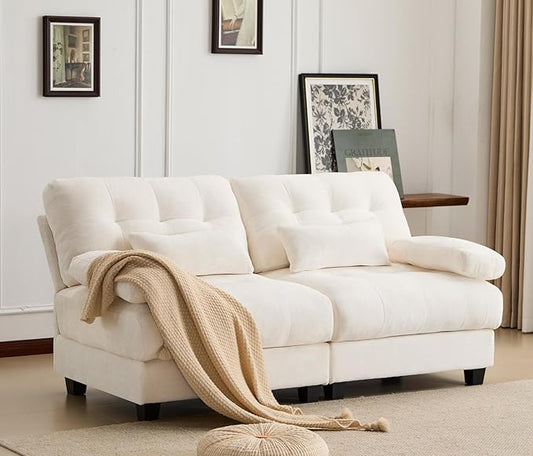 KEIKI 67 Loveseat Chenille Modular Sectional Couches with 4-Position Adjustable Backrest &amp 2 Throw Pillows Comfy Couch Sofa for Living Room Apartment Indoor 350lb/Seat