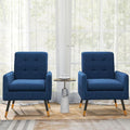 Giantex Modern Mid-Century Accent Chair Set of 2 - Upholstered Armchair with Tufted Back Metal Legs Adjustable Foot Pads Fabric Single Sofa Chair for Reading Living Room Chair for Bedroom Blue