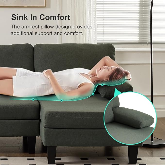 U Shaped Sectional Couches for Living Room 106.3 Modular Sofa with Double Chaises 4-Seater Sofa with Memory Foam Cushions Comfy Sectional Couches for Apartment Reception Room Green