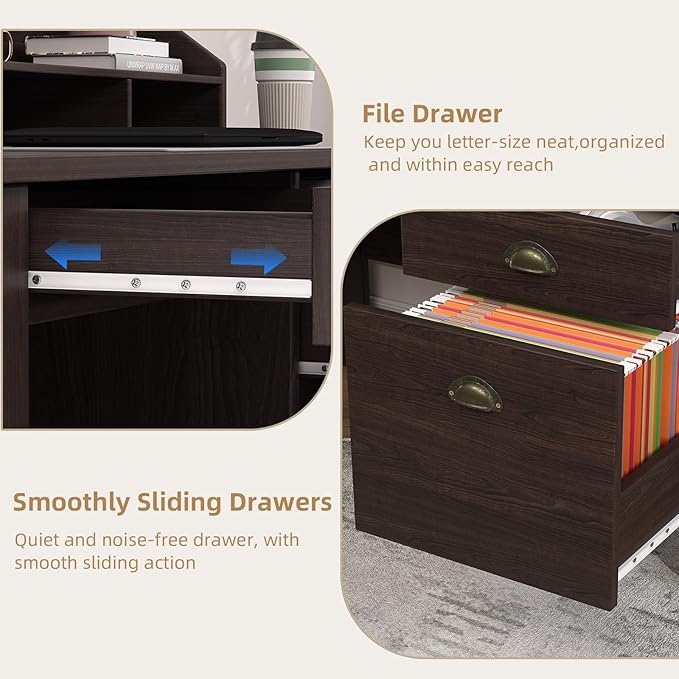 4 EVER WINNER Small Desk with Drawers Office Desk with File Drawer and Monitor Stand Writing Desk Study Table for Small Spaces Espresso
