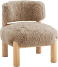 HOMES: Inside + out Ivo Modern Accent Chair with Furry Upholstery and Round Legs Comfy Sofa for Corner Living Room Bedroom Reception Room Light Brown