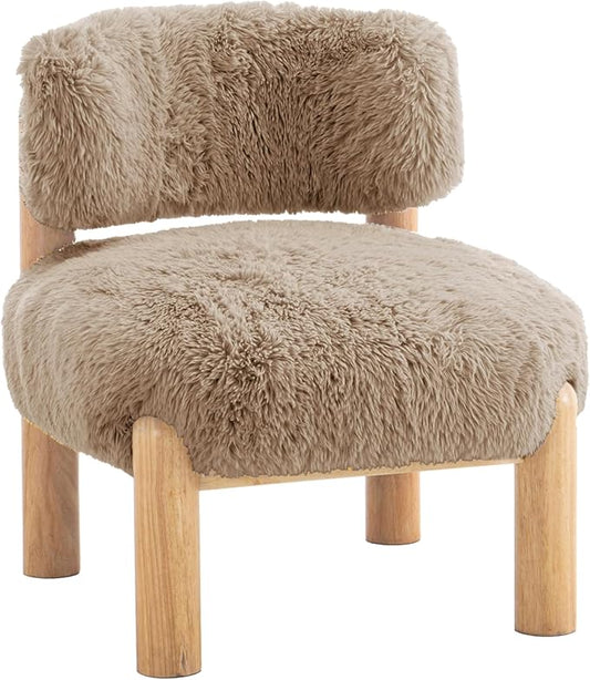 HOMES: Inside + out Ivo Modern Accent Chair with Furry Upholstery and Round Legs Comfy Sofa for Corner Living Room Bedroom Reception Room Light Brown