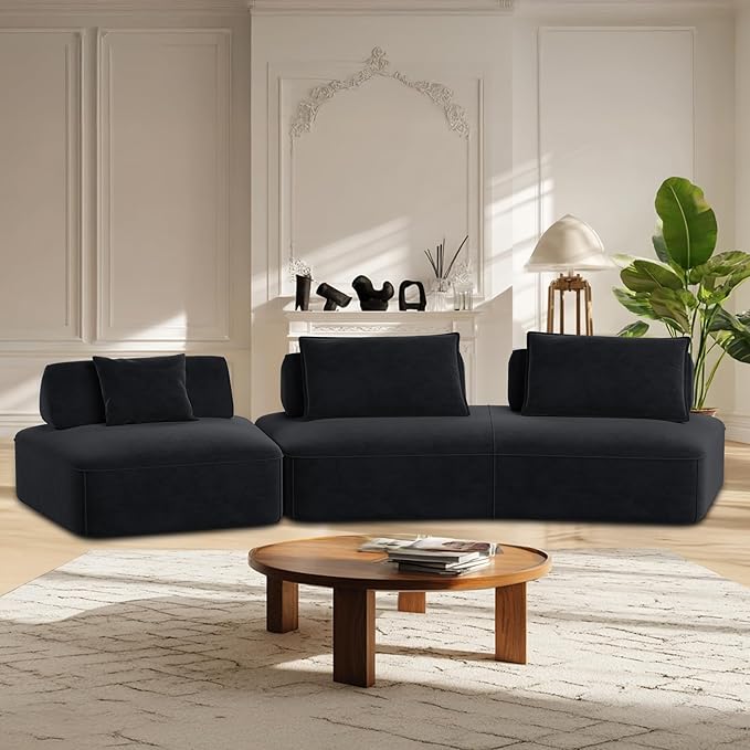 139 Modern Curved Sofa Cloud Sectional Couch with Adjustable Backrest Oversized Deep Seat Compressed Couch for Living Room Apartment No Assembly Required Chenille Fabric (Dark Grey)
