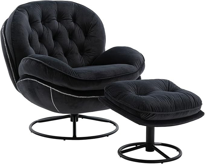 Accent Chair TV Chair Living Room Chair with Ottoman Black