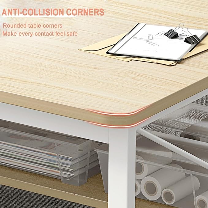 47 Inch Two Person Computer Desk with Partition &amp Shelves Space Saving Home Office Workstation Writing Study Desk for Professionals Students Sturdy Modern Design in White