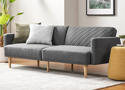 mopio 76.4 Futon Sofa Bed Couch Loveseat Sleeper Sofa Mid Century Modern Futon Couch Sofa Cama Couches for Living Room (Dark Gray Fabric)