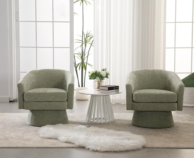 Modern Green Swivel Accent Chair Upholstered Chenille Barrel Chair Boucle Vanity Reading Chair Cozy Round Single Sofa Arm Chair Club Side Chairs for Bedroom/Waiting/Living Room