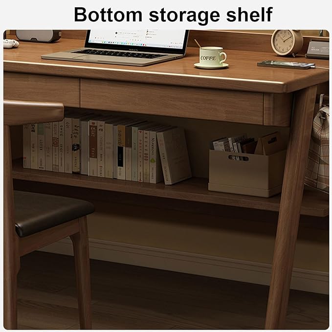 Mid-Century Modern Wood DeskComputer Desks with Drawers and Storage ShelfStudy Work Writing TableModern Industrial Home Office Desks for WritingExecutiveStudyWork(White55in(140cm))