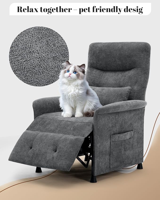 Power Recliner Chair for Adults - Electric Reclining Sofa with Side Pocket &amp Remote Adjustable Recliner for Living Room or Home Theater Seating