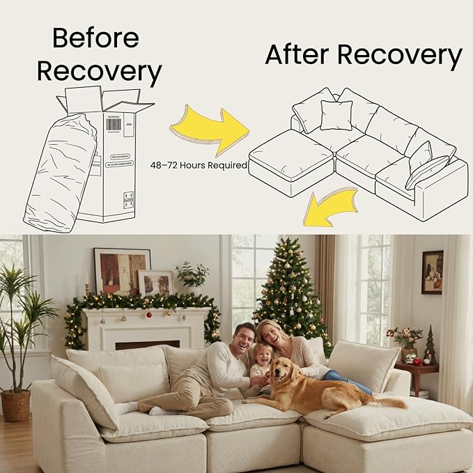 130 Oversized Cloud Sectional Sofa U Shaped Boneless 4-Seater Modular Couch with Ottoman Extra Deep Seat Compressed Foam Sofa for Living Room Gray